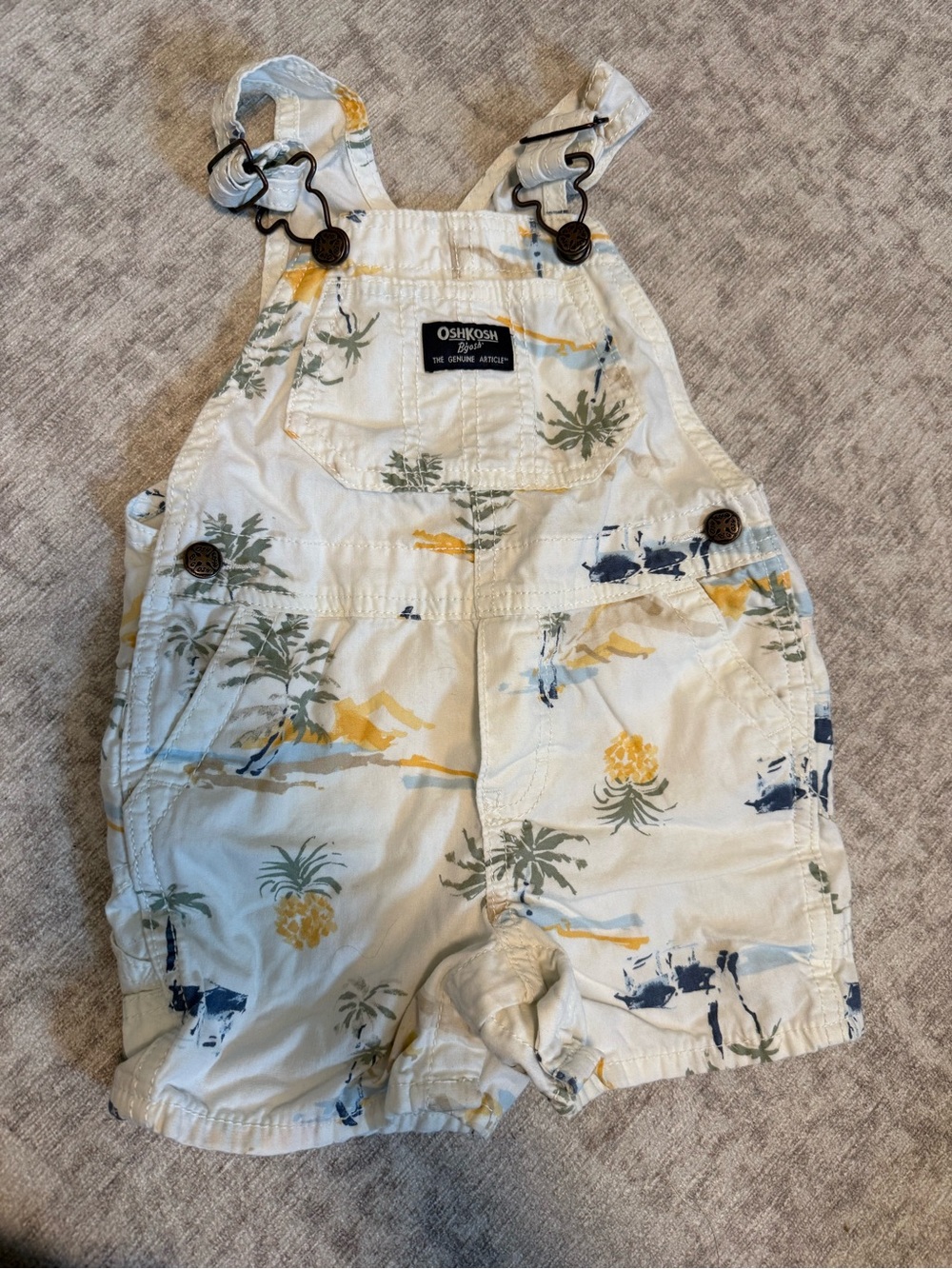 OshKosh B'gosh Cream Pineapple & Tropical Print Shortalls
